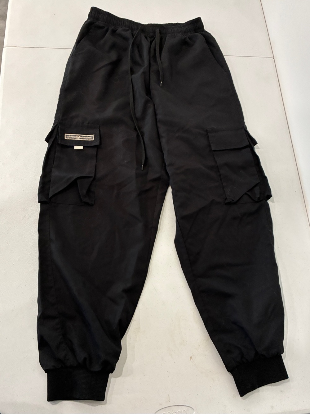 Black Lightweight Polyester Cargo Jogger Pants Size Small